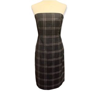 Milly New York Wool Cashmere Sheath Dress Black White Plaid Sleeveless USA 90s